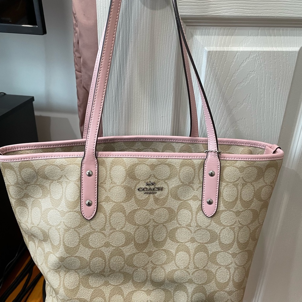 Coach Signature Canvas Tote Bag - Pink and Tan